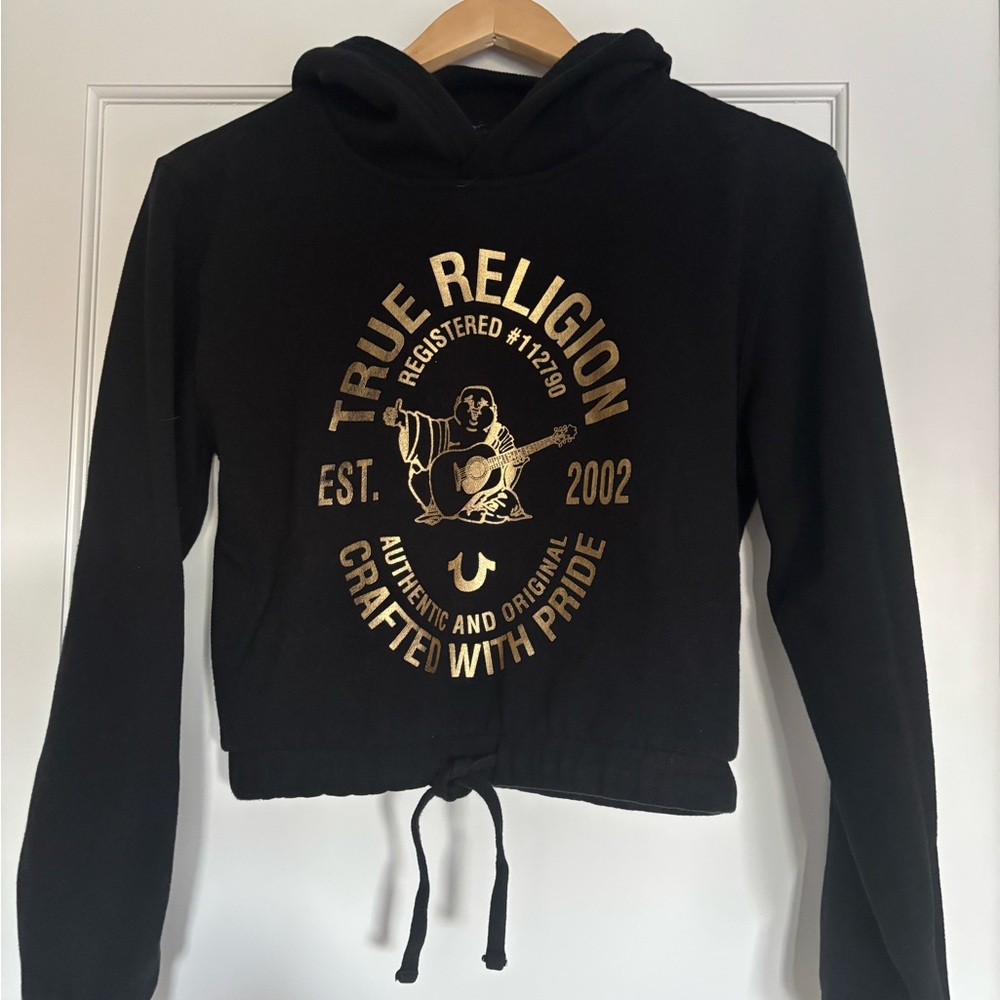 True Religion Black Hoodie with Gold Graphic